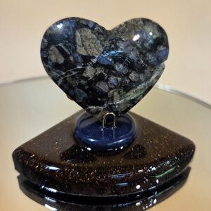 Natural Que Sera Llanite Gemstone Carved Heart On Handmade Resin/ Bronze Display